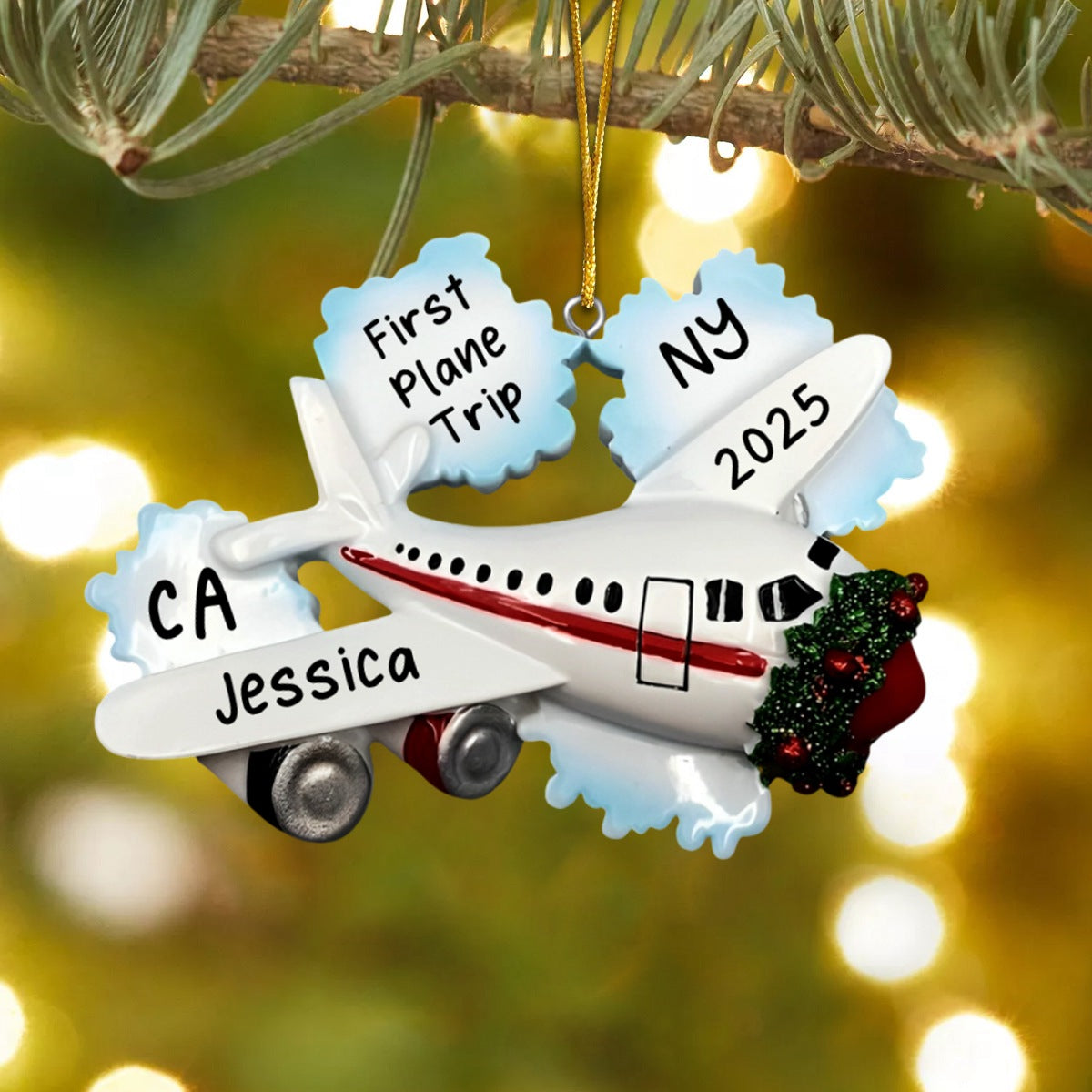 Personalized Airplane Christmas Ornament,My First Flight,First Plane Trip Ornament, Vacation Ornament
