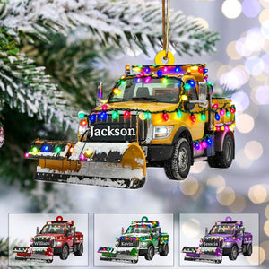 Personalized Snow Blower Truck Ornament, Christmas Light Ornament