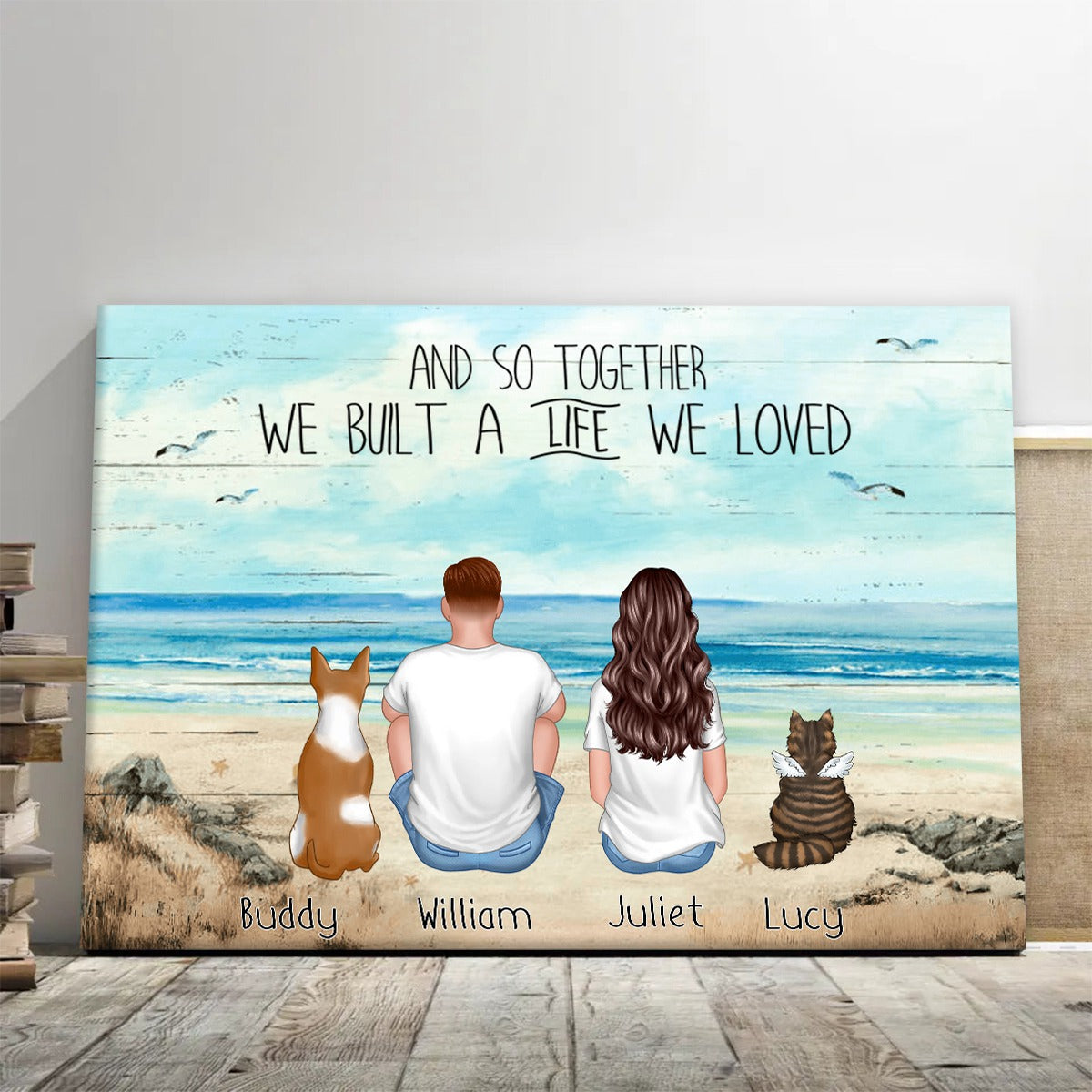 You Me And The Dogs Beach Outline Personalized Poster