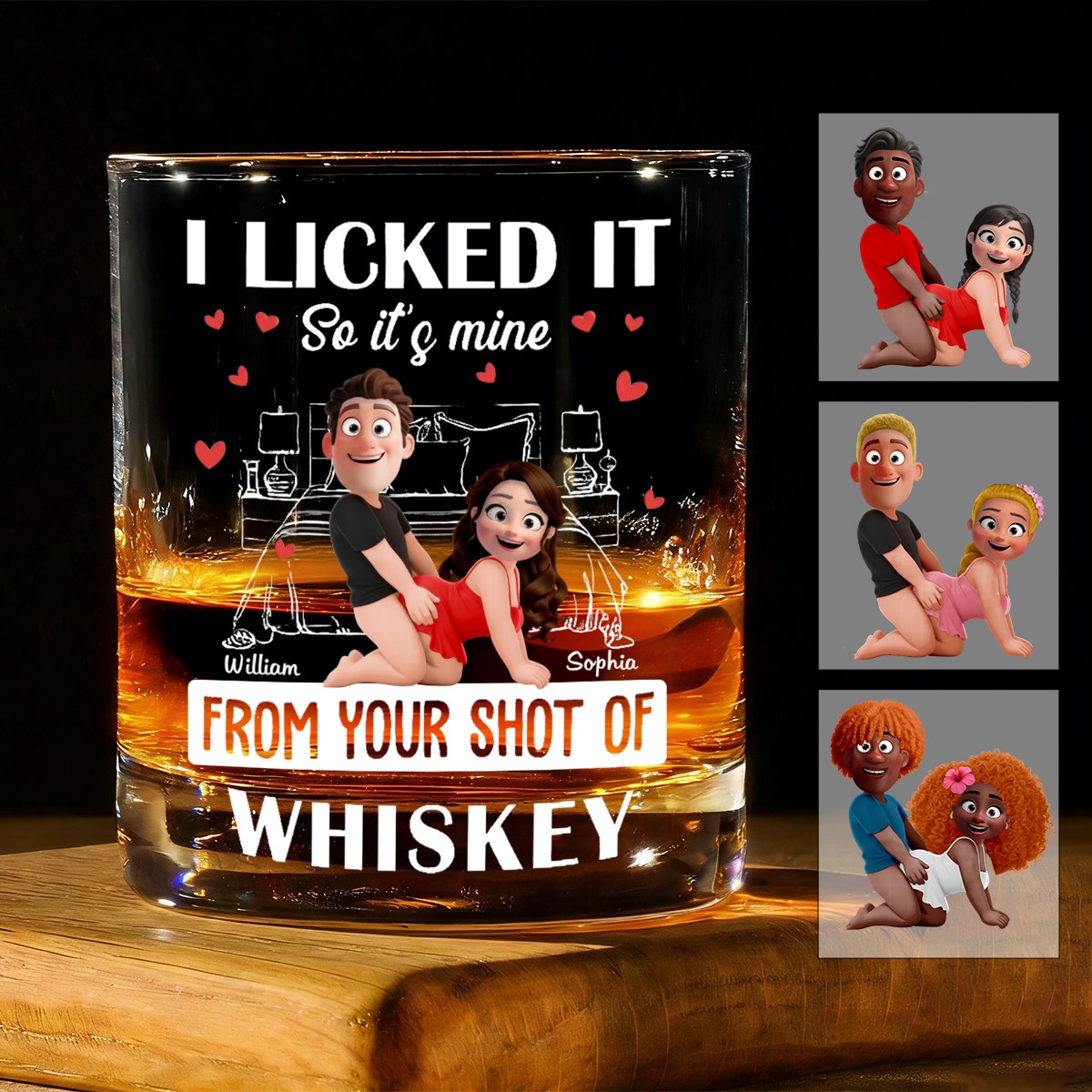 Naughty Couple New Version I Licked It So It's Mine - Personalized Whiskey Glass