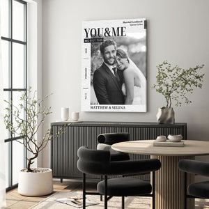 You and Me Personalized Wedding Magazine Canvas Print for Couple