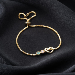 Adjustable Birthstone Love Knot Bracelet, Personalized Box Chain Birthstone Bracelet