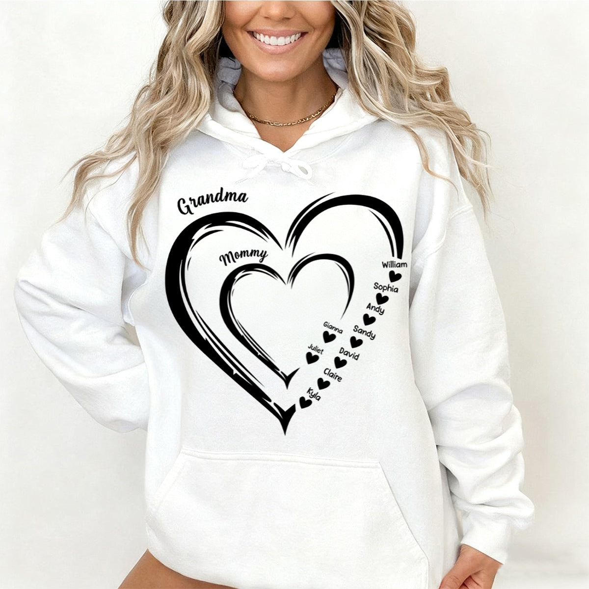 Personalized Heart In Heart grandma Pure cotton hoodie