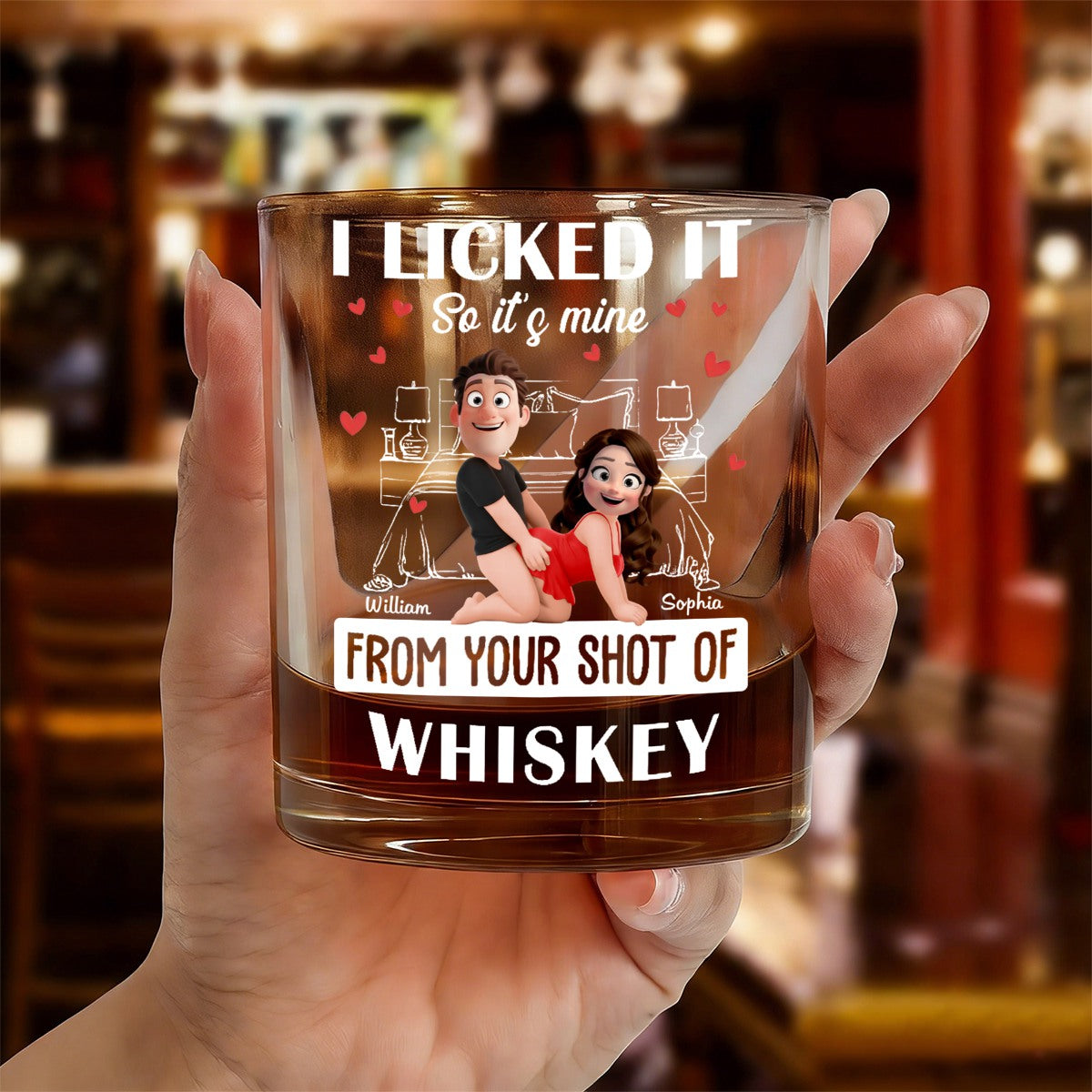 Naughty Couple New Version I Licked It So It's Mine - Personalized Whiskey Glass
