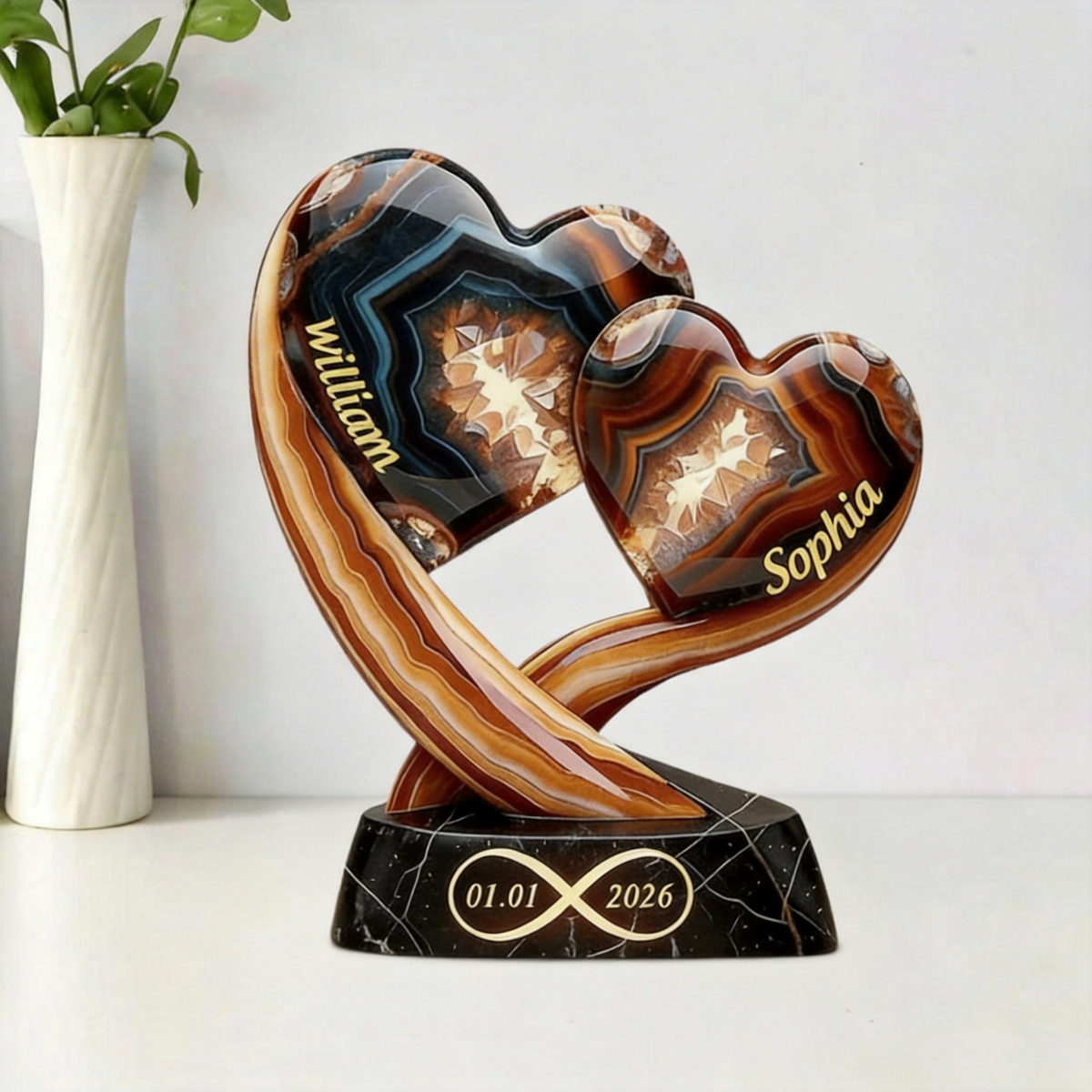 Together Forever - Personalized Two Heart Couple Plaque