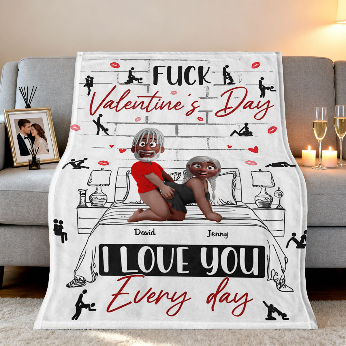 Naughty Couple I Love You Every Day - Personalized Blanket- Personalized Blanket Gifts For Husband And Wife