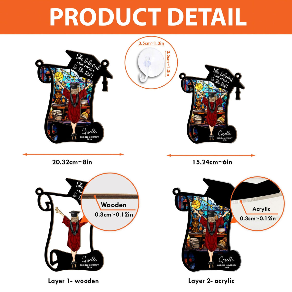 She Believed She Could So She Did! - Personalized Custom Window Hanging Suncatcher Ornament