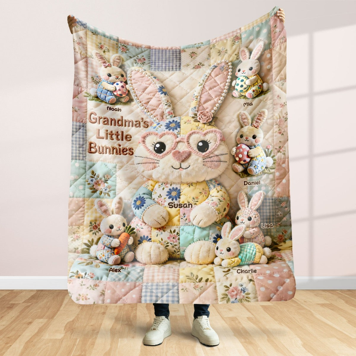 For Mom, With Love - Personalized Easter Blanket with Bunnies