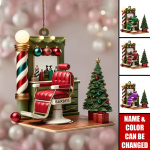 Barber Shop Ornament, Personalized Custom Holiday Decor, Hairdresser Christmas Gift