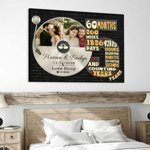 Personalized Record Photo Canvas Poster, Wedding Anniversary Keepsake Gift For Wift, Husband