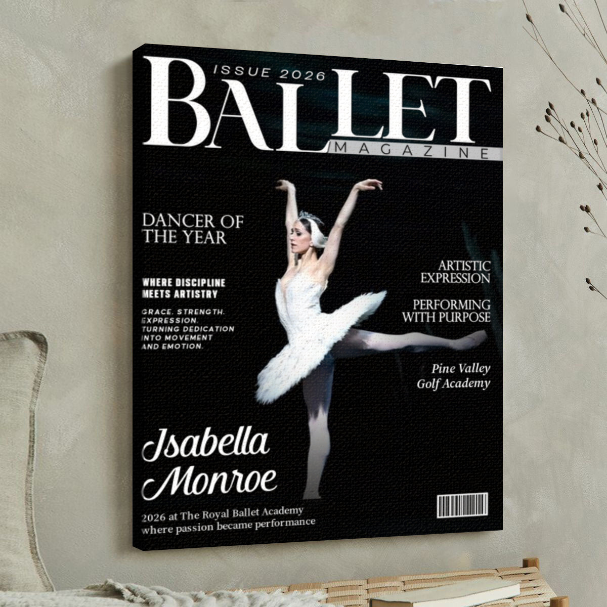 Ballet Dancer Magazine Cover Canvas, Personalized Dance Gift For Ballet Dancers, Elegant Dance Wall Art, Ballet Dancer Gifts