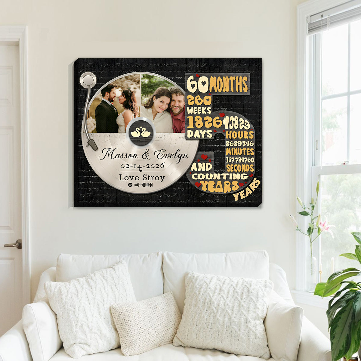 Personalized Record Photo Canvas Poster, Wedding Anniversary Keepsake Gift For Wift, Husband