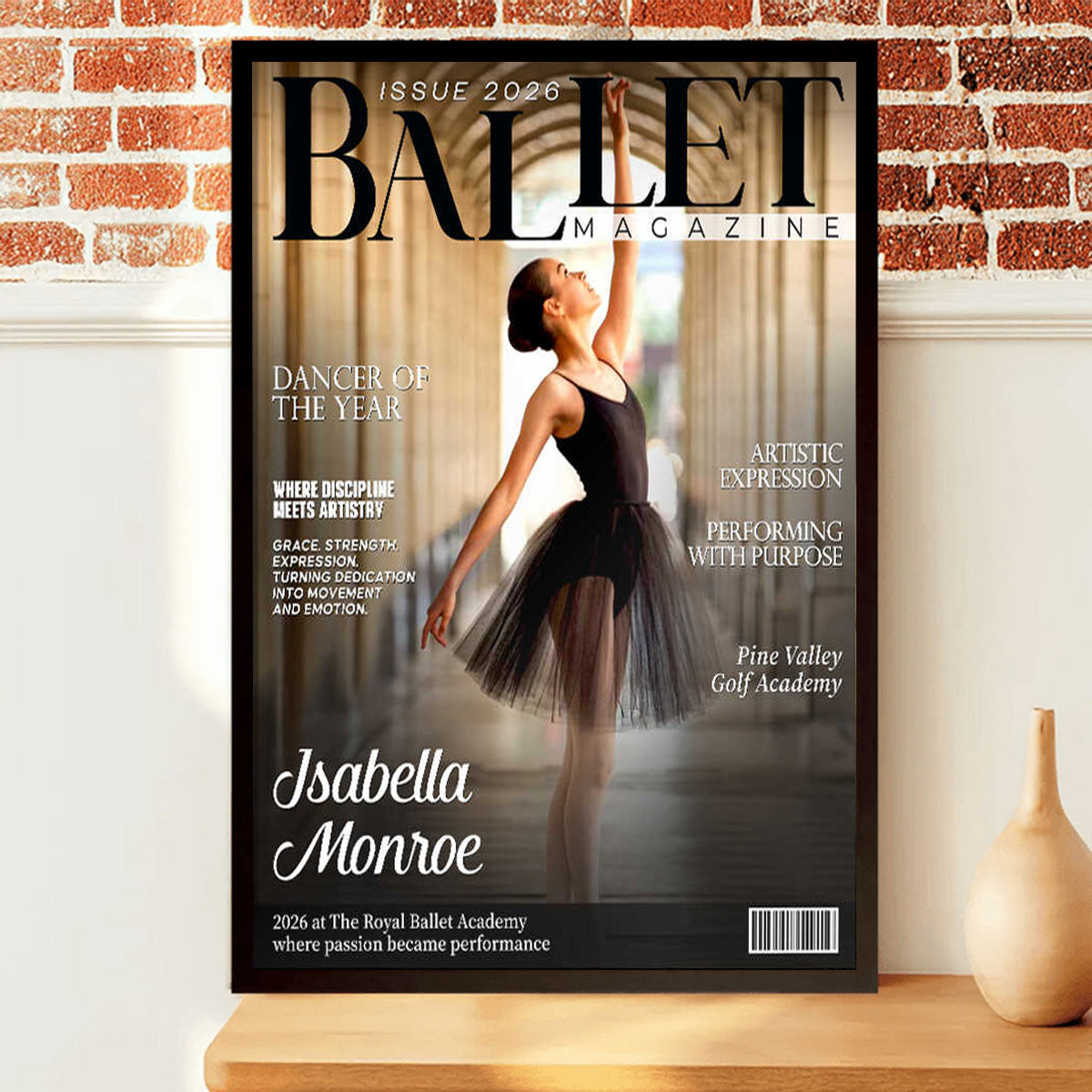 Ballet Dancer Magazine Cover Canvas, Personalized Dance Gift For Ballet Dancers, Elegant Dance Wall Art, Ballet Dancer Gifts