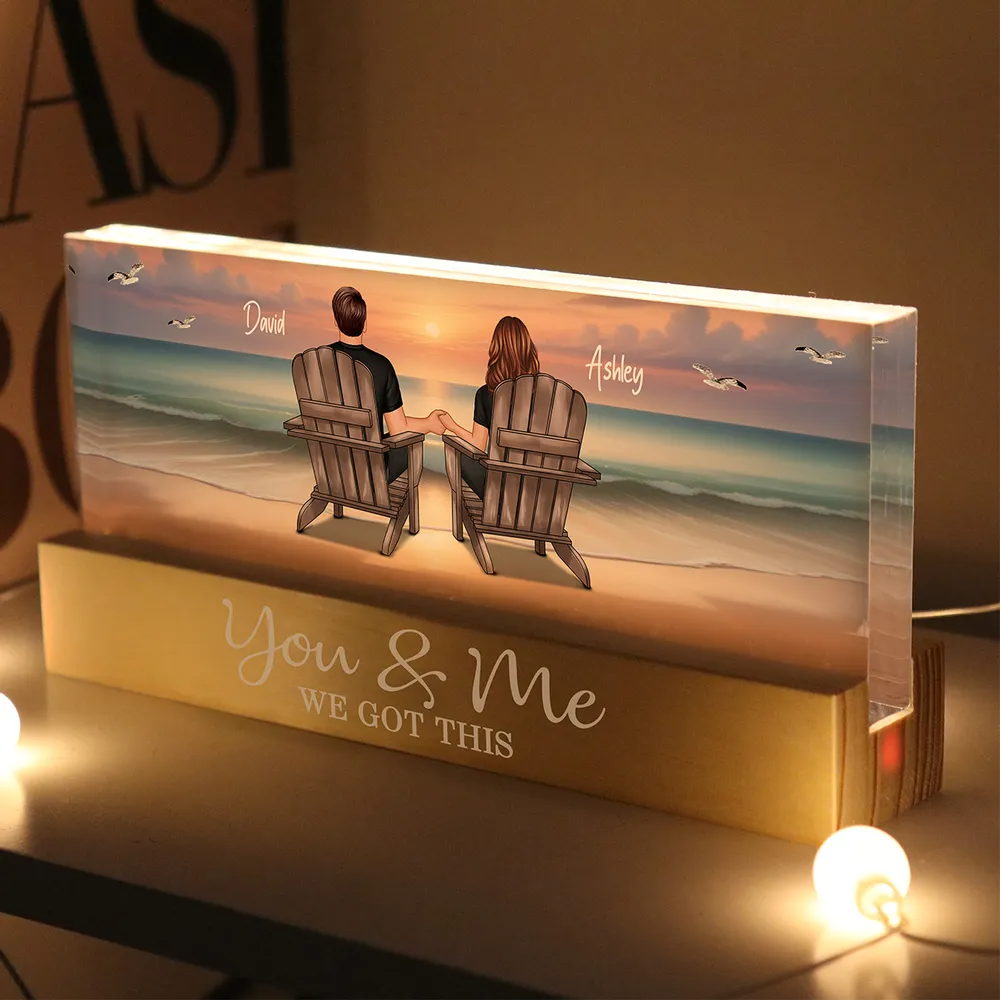 Personalized Acrylic Block LED Night Light - Eternal Sunset Beach Couple