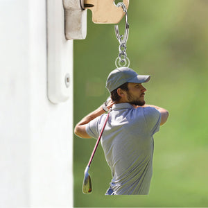 Personalized Custom Photo Keychain, Gift For Dad, Grandpa, Golf Lovers