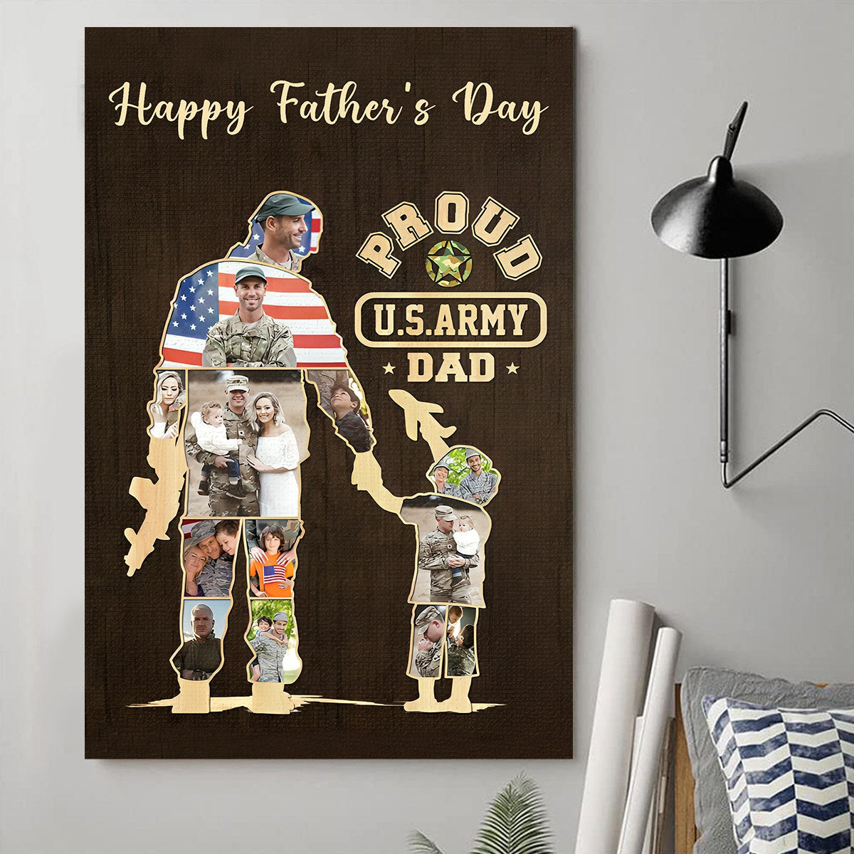 Personalized Army Dad and Son Canvas, Army Soldier Photo Collage Canvas