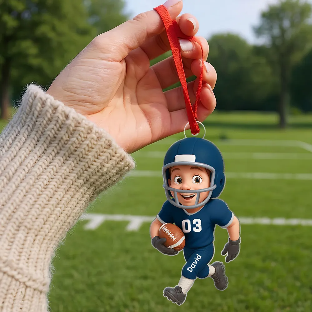 Football Player Personalized Flat Acrylic Ornament, Christmas Gift for Son, Grandson