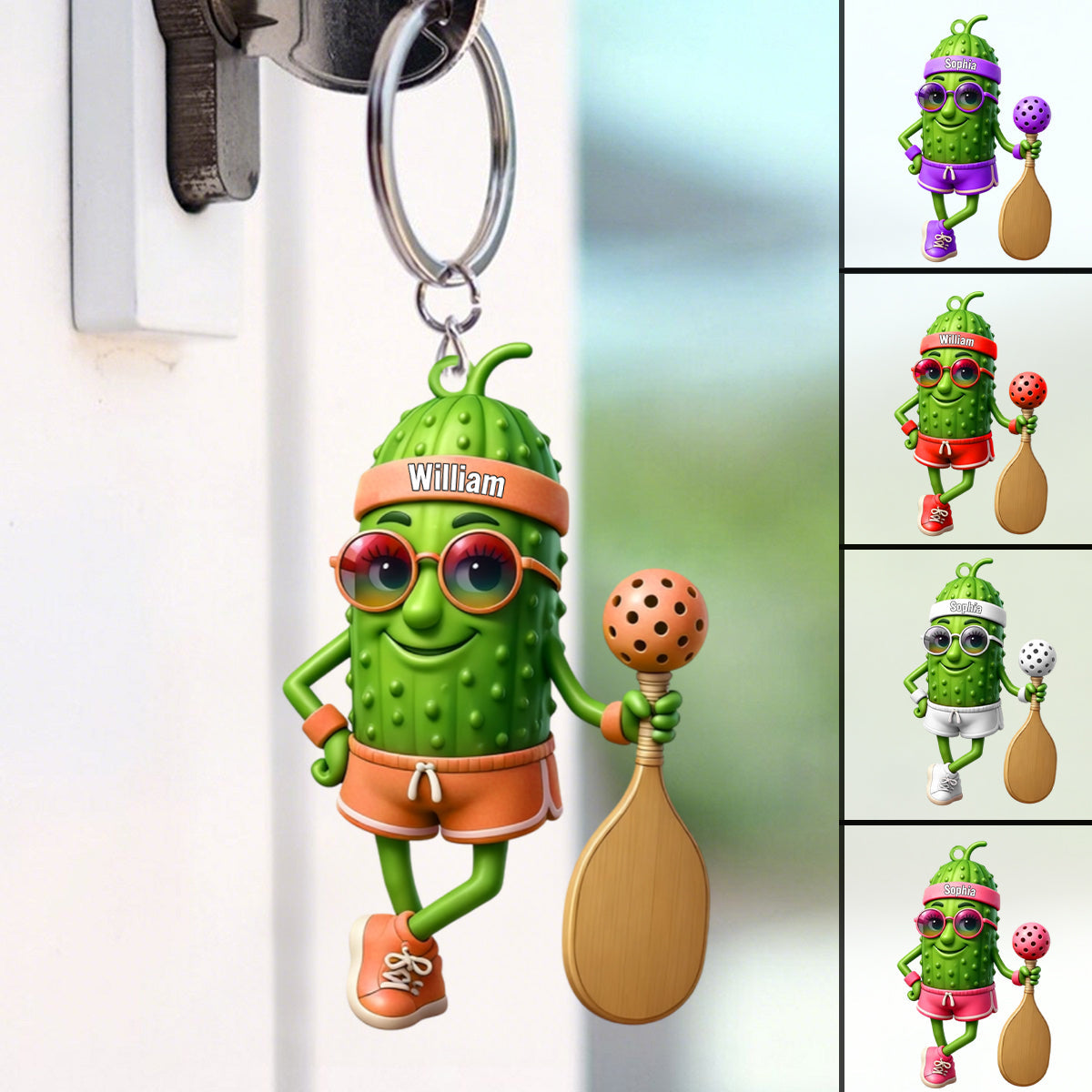 Personalized Sporty Cucumber Pickleball Christmas Acrylic Keychain
