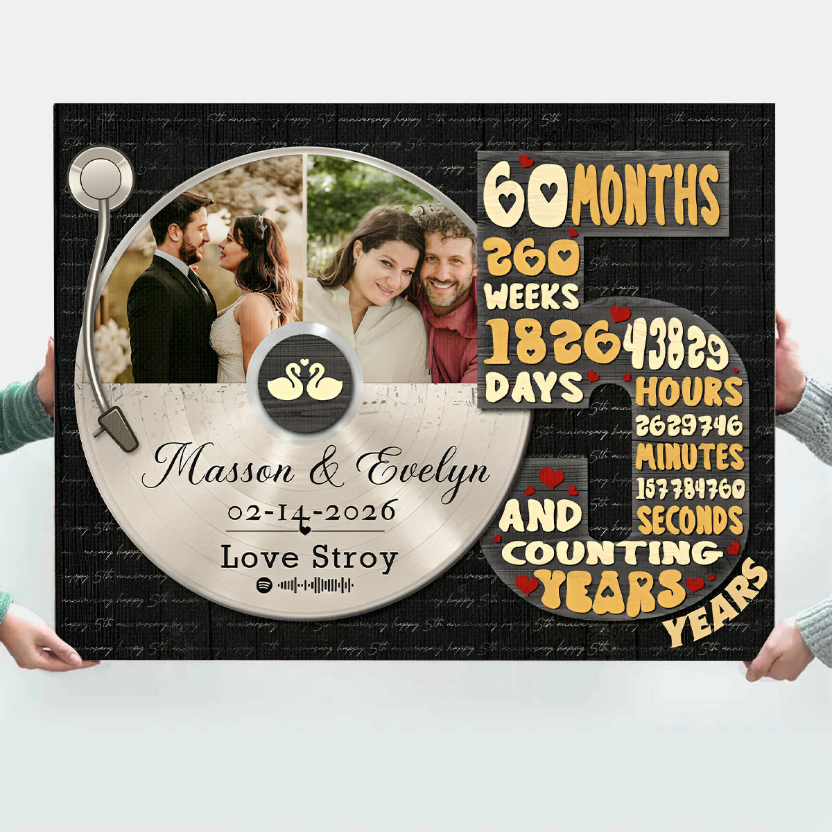 Personalized Record Photo Canvas Poster, Wedding Anniversary Keepsake Gift For Wift, Husband
