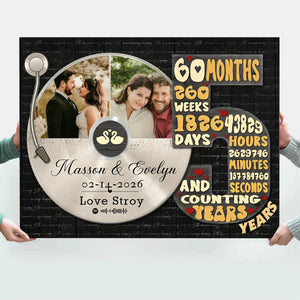 Personalized Record Photo Canvas Poster, Wedding Anniversary Keepsake Gift For Wift, Husband