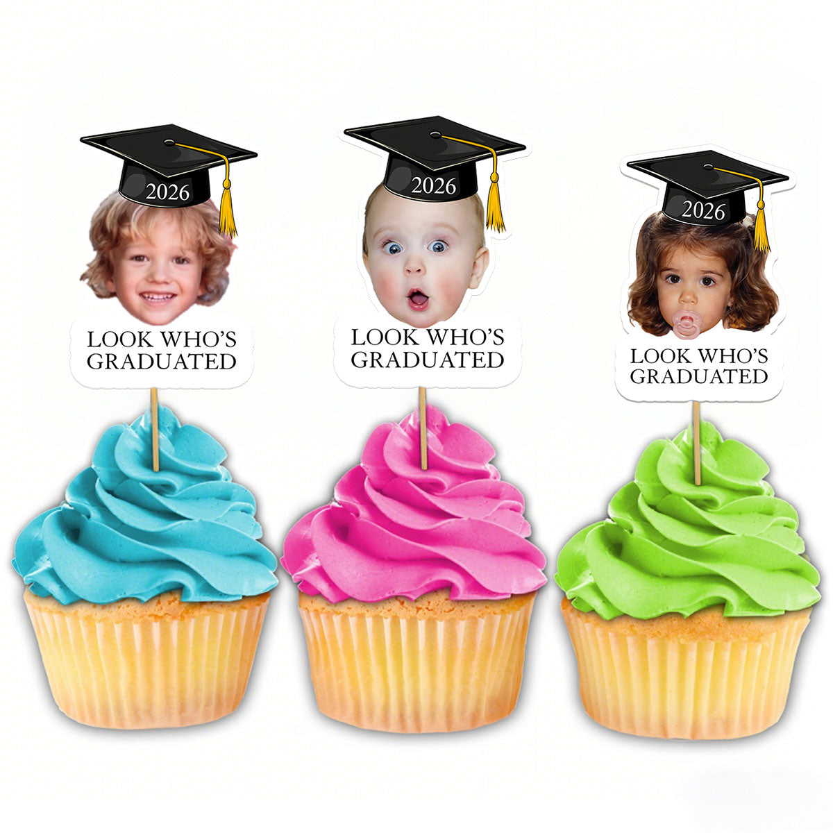 Custom Vintage Childhood Photo Graduation Party Gifts - Personalized Cupcake Toppers