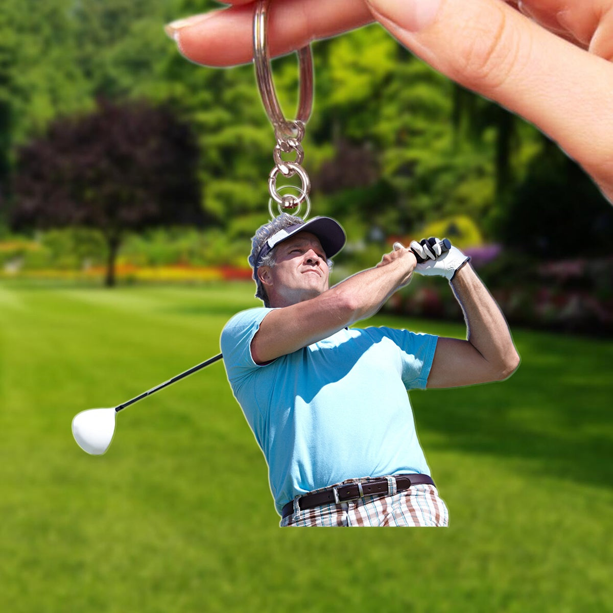 Personalized Custom Photo Keychain, Gift For Dad, Grandpa, Golf Lovers
