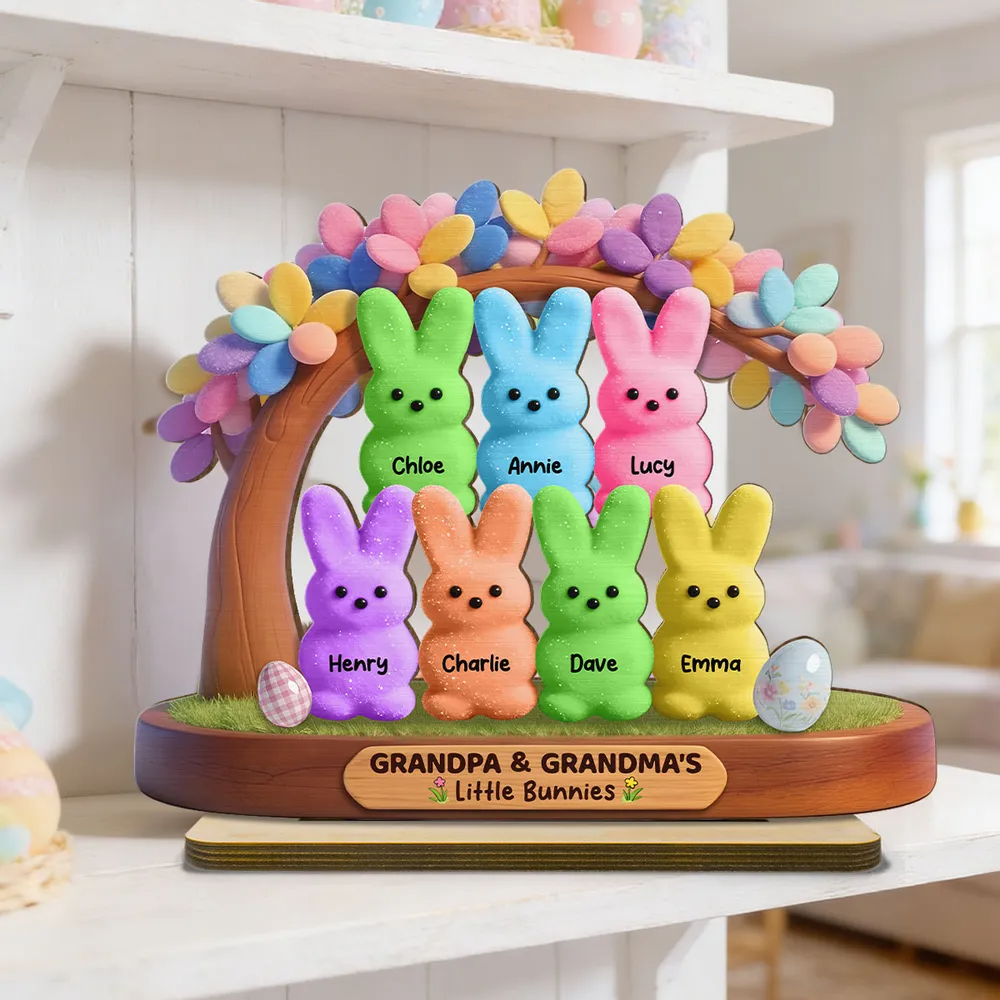 Colorful Happy Easter Grandma Little Bunnies - Personalized Wooden Plaque