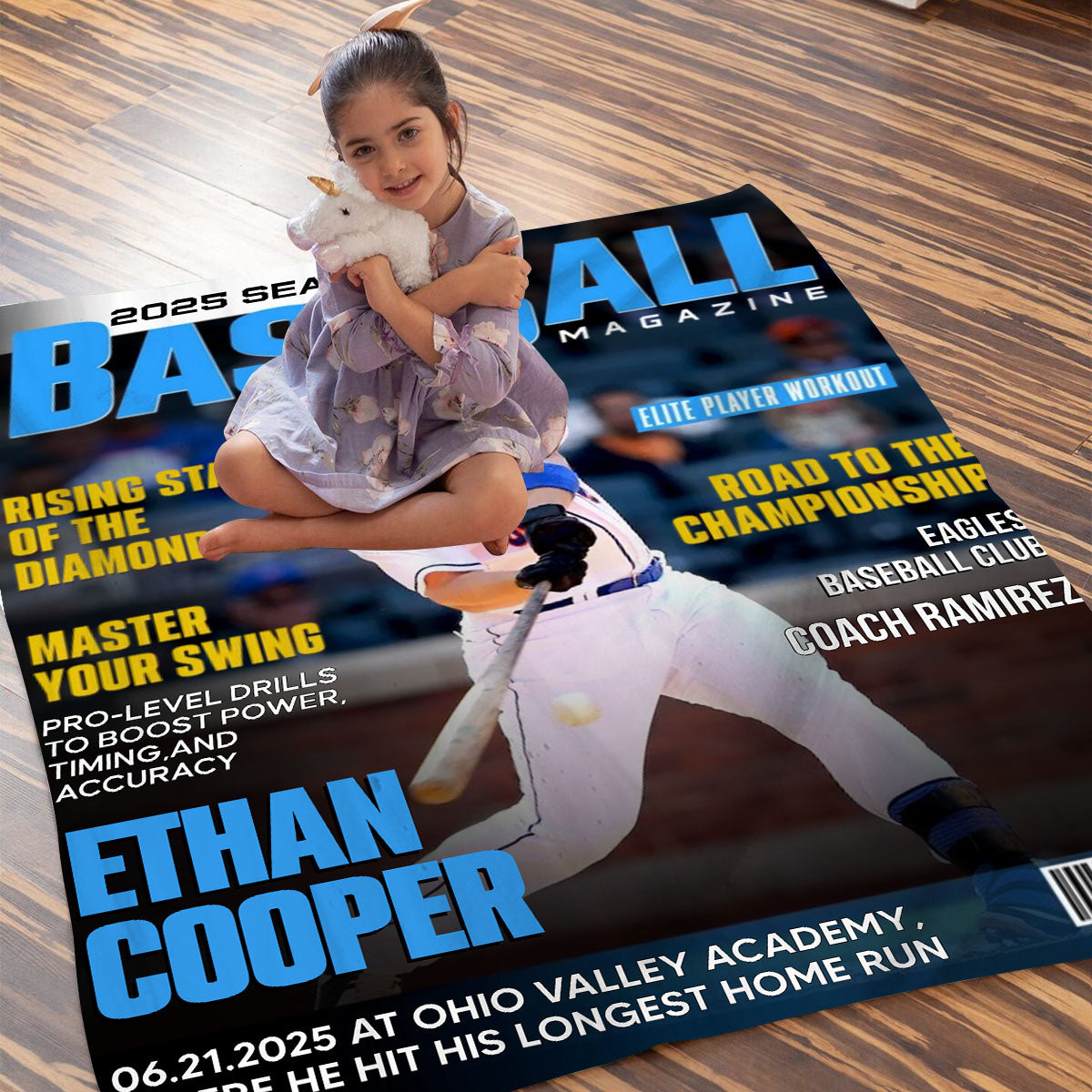 Personalized Baseball Magazine Cover Blanket, Baseball Player Gift