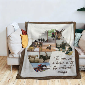 Personalized Horse Collage Photo Blanket Gift For Horse Riders, Horse Lover