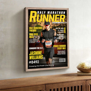 Half Marathon Runner Magazine Cover Poster, Running Milestone Gift, Unique Gifts For Runners
