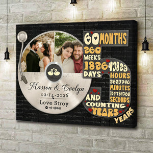 Personalized Record Photo Canvas Poster, Wedding Anniversary Keepsake Gift For Wift, Husband