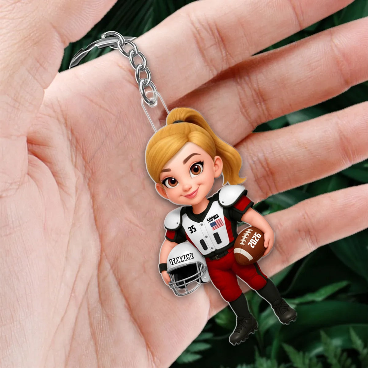 Proud American Football Player - Personalized Acrylic Keychain - Gift For Football Lovers, Grandson, Son, Husband