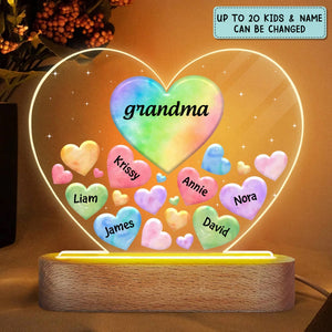 Personalized Grandma Mom Hearts In Heart Acrylic Heart LED Night Light