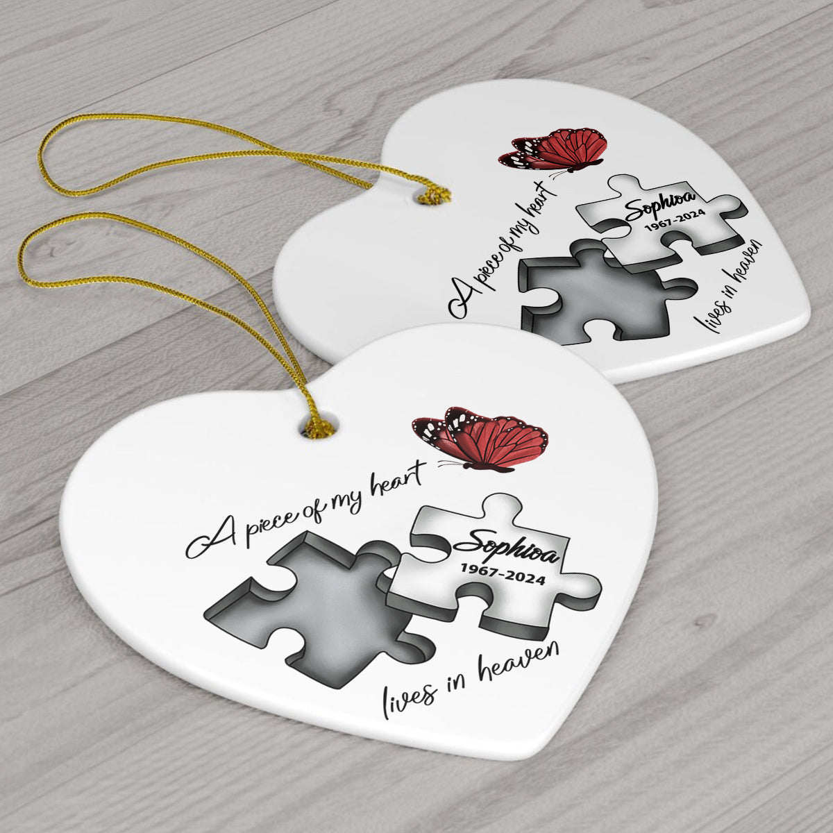 Personalized Memorial Ceramic Heart Ornament - Piece Of My Heart Lives In Heaven