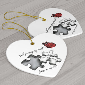 Personalized Memorial Ceramic Heart Ornament - Piece Of My Heart Lives In Heaven