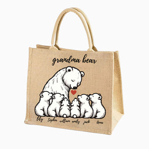 Personalized Bear With Little Bear Kids Jute Tote Bag