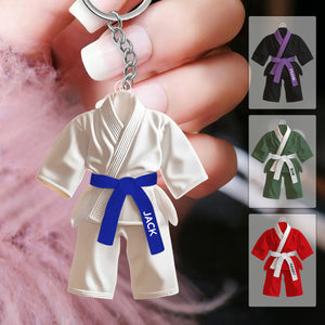 Jiu Jitsu Uniform Black Belt Custom Name Keychain - Gifts For Jiu Jitsu, Karate Lovers