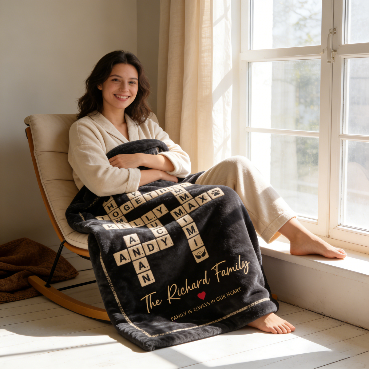 Custom Crossword Family Names Blanket, Personalized Family Name Sign