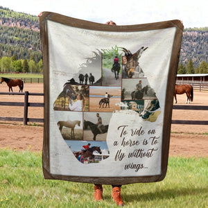 Personalized Horse Collage Photo Blanket Gift For Horse Riders, Horse Lover