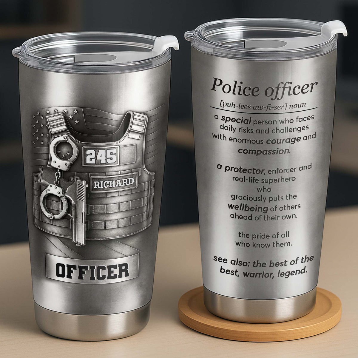 Police Officer, A Protector And Real-Life Superhero, Personalized Stainless Steel Tumbler, Gift For Law Enforcement