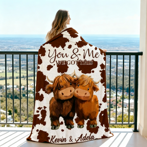 Personalized You and Me We Got This Highland Cow Couple Soft Blanket