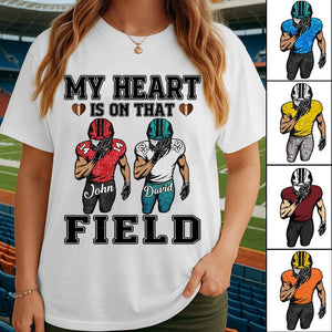 My Heart Is On That Field Personalized Pure cotton T-Shirt Gift For Family Member  Football Game Days Shirt