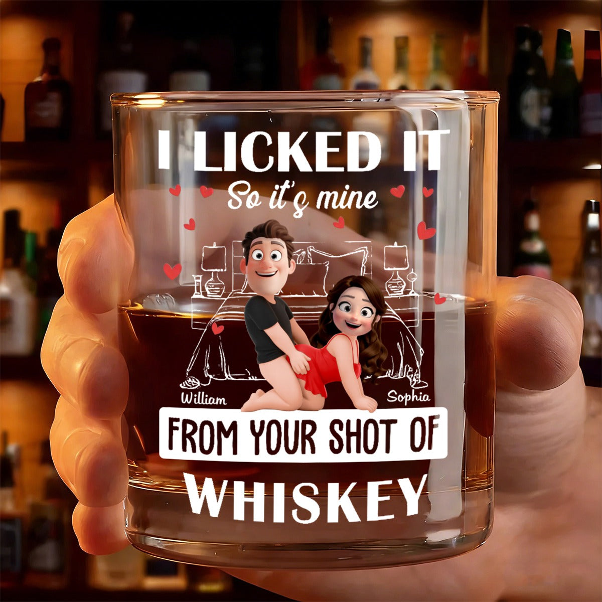 Naughty Couple New Version I Licked It So It's Mine - Personalized Whiskey Glass