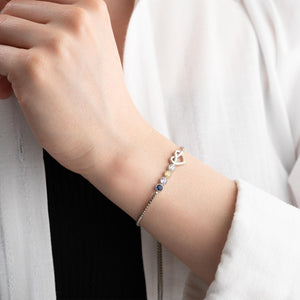 Adjustable Birthstone Love Knot Bracelet, Personalized Box Chain Birthstone Bracelet