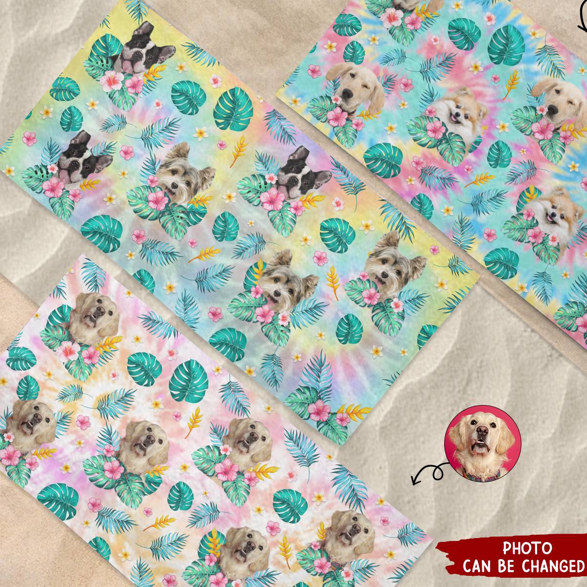 Custom Photo Happy Tails In Summer Trails - Dog & Cat Personalized Custom Beach Towel - Summer Vacation Gift