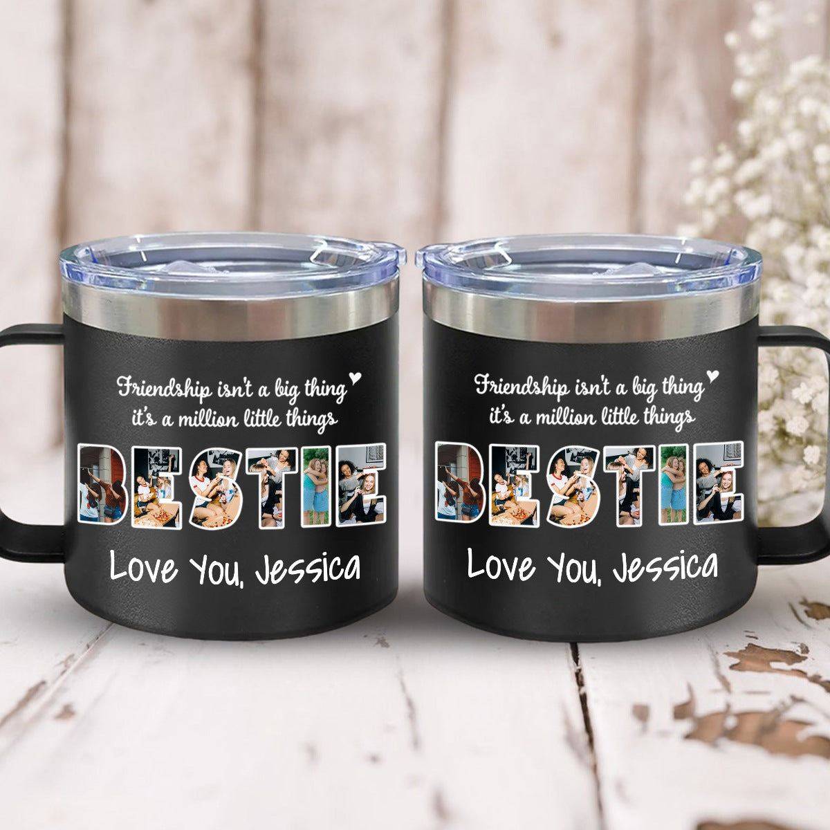 Gift For Sister/Friend/BFF/Bestie/Cousins - Personalized 14oz Stainless Steel Tumbler With Handle