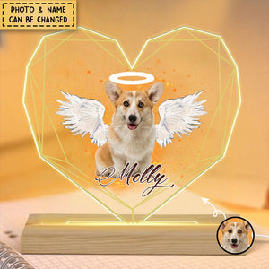 Custom Pet Photo With Angel Wings Heart-shaped Personalized Memorial Acrylic Plaque LED Lamp Night Light