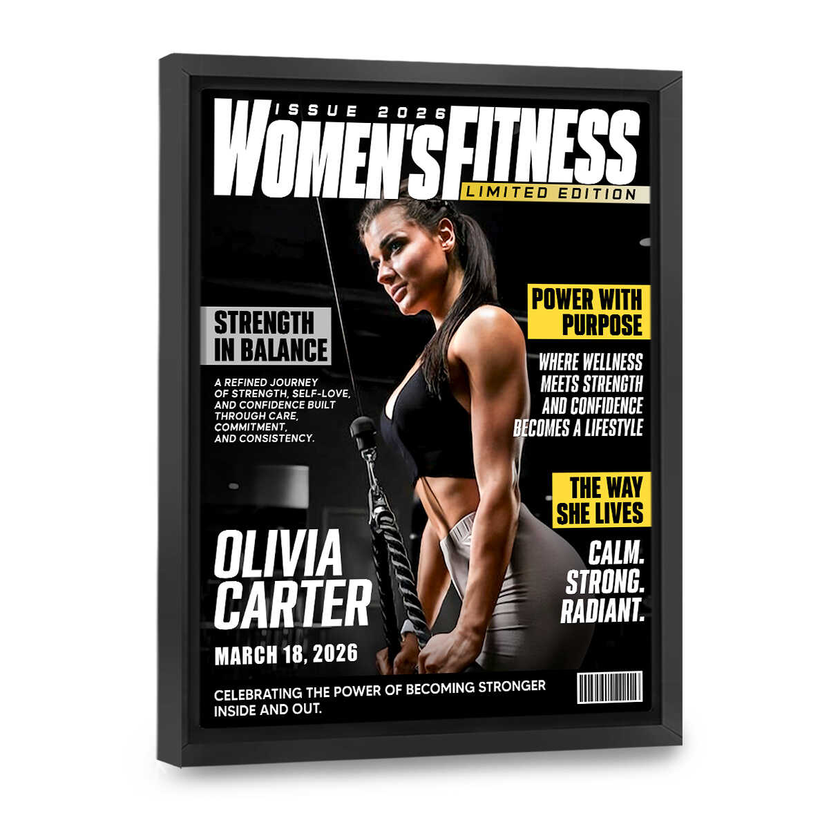 Personalized Women Fitness Magazine Cover, Custom Workout Photo Canvas