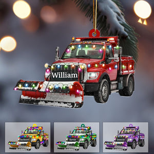 Personalized Snow Blower Truck Ornament, Christmas Light Ornament