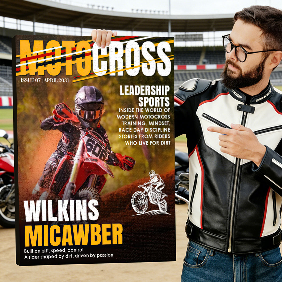Personalized Motocross Magazine Cover Poster, Gift for Motocross Lovers, Custom Dirt Bike Rider Photo Gift